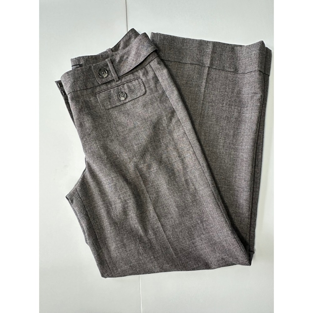 Ann Taylor Signature Wide Leg Trousers Brown Houndstooth Dress Pants Womens 10